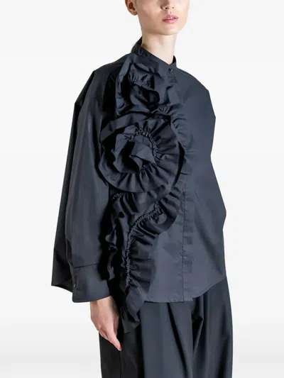 Psophia Ruffle-trimmed Cotton Shirt In Black