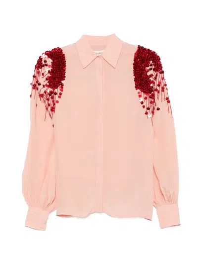 Psophia Sequin-embellished Bead-fringe Shirt In Pink