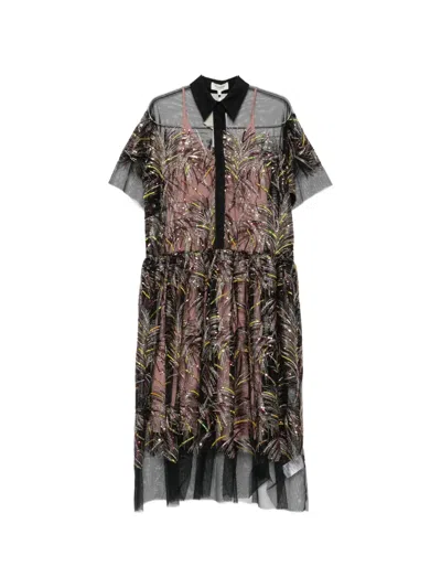 Psophia Sequin-embellished Semi-sheer Midi Dress In Black
