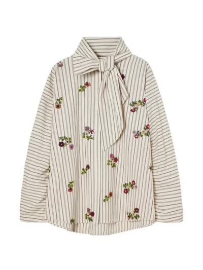 Psophia Sequin-embellished Striped Shirt In Animal Print