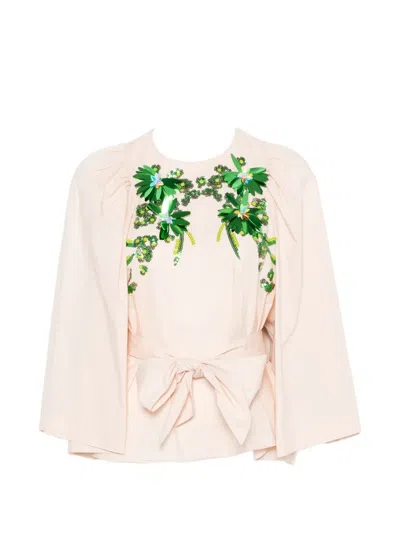 Psophia Sequin-embellished Tied-waist Blouse In Pink