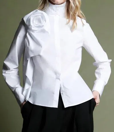 Psophia Side Rosette Button Down Top In White