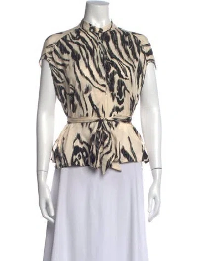 Pre-owned Psophia Silk Animal Print Top In Neutral