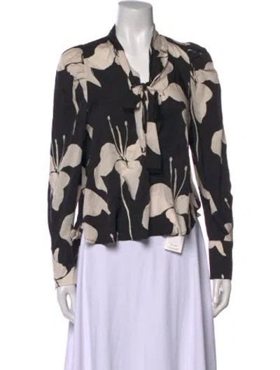 Pre-owned Psophia Silk Floral Print Blouse In Black