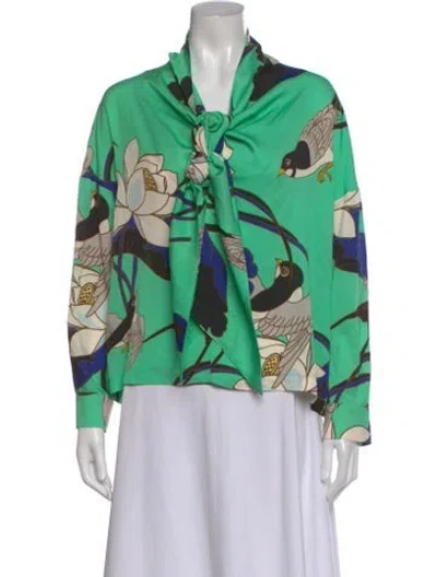 Pre-owned Psophia Silk Floral Print Blouse In Green