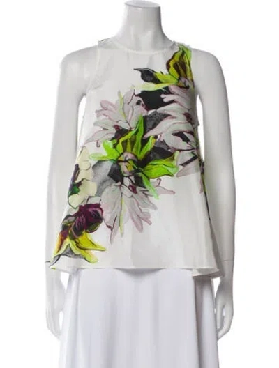 Pre-owned Psophia Silk Floral Print Blouse In White