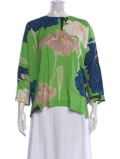 Pre-owned Psophia Silk Floral Print Top W/ Tags In Green