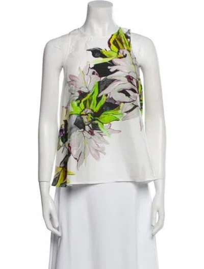Pre-owned Psophia Silk Floral Print Top W/ Tags In White