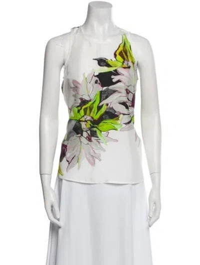 Pre-owned Psophia Silk Floral Print Top W/ Tags In White