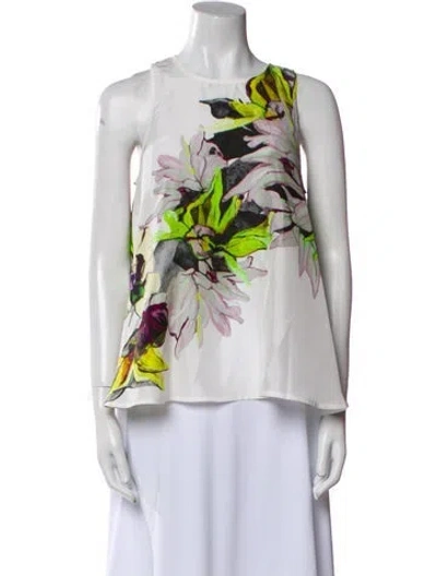 Pre-owned Psophia Silk Floral Print Top In White
