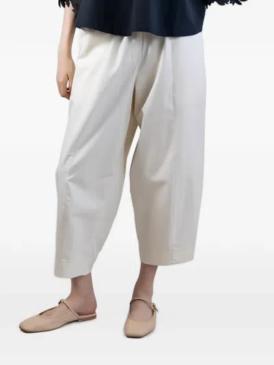 Psophia Soft-volume Elastic-waistband Wide-leg Cotton Trousers In White