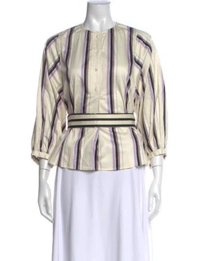Pre-owned Psophia Striped Crew Neck Blouse In Neutral