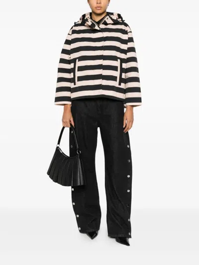 Psophia Striped Hooded Jacket In Black And Blush Stripe In White