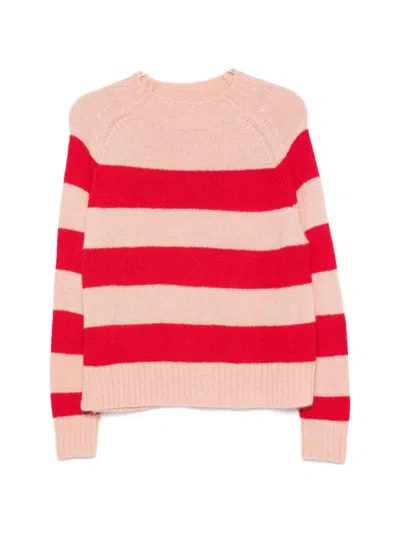 Psophia Striped Raglan-sleeve Wool Sweater In Pink