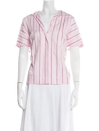 Pre-owned Psophia Striped Short Sleeve Button-up Top W/ Tags In Pink