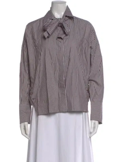 Pre-owned Psophia Striped Tie Neck Blouse In Multi