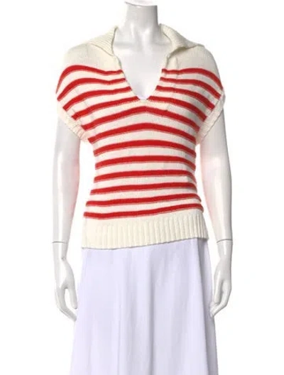 Pre-owned Psophia Striped V-neck Top In Multi