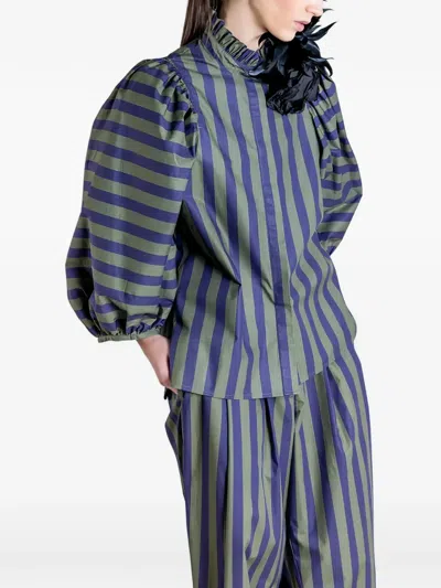 Psophia Stripe-print Balloon-sleeve Blouse In Green