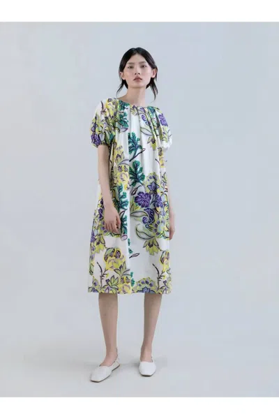 Psophia Sun-kissed Marigold Meadow Boat-neck Dress In Indian Flower In Multi