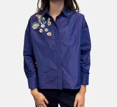 Psophia Taffeta Blouse With Flowers In Hyacinth In Blue
