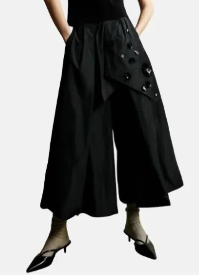 Psophia Taffeta Trouser With Sequin Flower Belt In Black