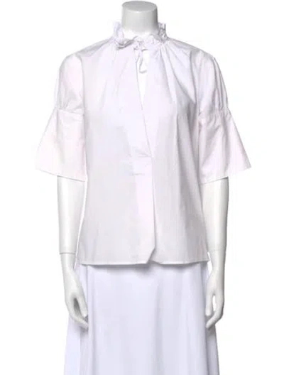 Pre-owned Psophia Tie Neck Short Sleeve Button-up Top In White