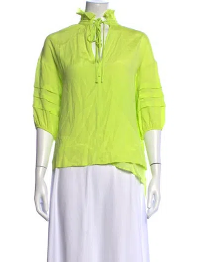 Pre-owned Psophia Tie Neck Three-quarter Sleeve Blouse In Green