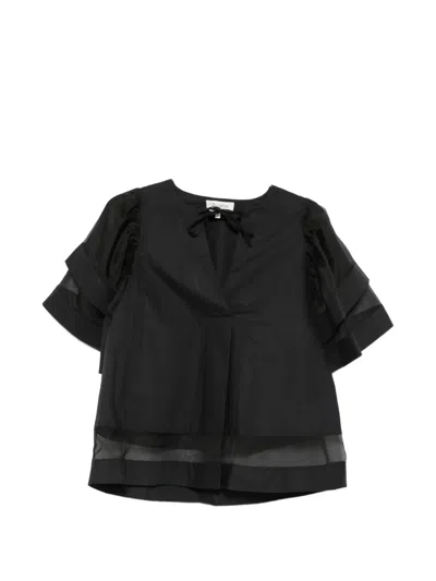 Psophia Tiered-sleeve Sheer-panelled Blouse In Black