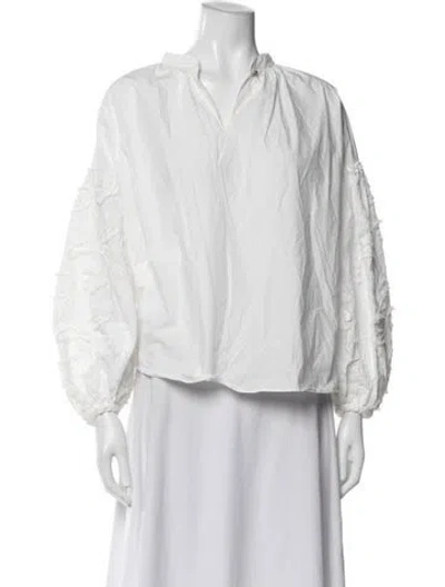 Pre-owned Psophia V-neck Long Sleeve Blouse In White