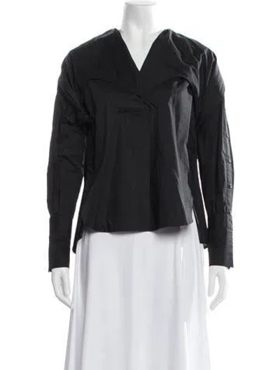 Pre-owned Psophia V-neck Long Sleeve Top In Black