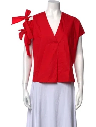 Pre-owned Psophia V-neck Short Sleeve Top In Red