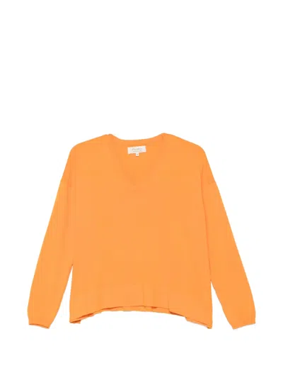 Psophia V-neck Side-slit Cotton Sweater In Orange