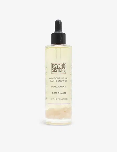 Psychic Sisters Pink Rose Quartz Gemstone-infused Bath And Body Oil 100ml In White