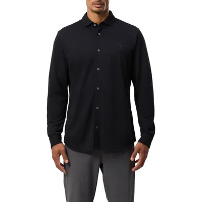 Psycho Bunny Austin Piqué Knit Button-up Shirt In Black