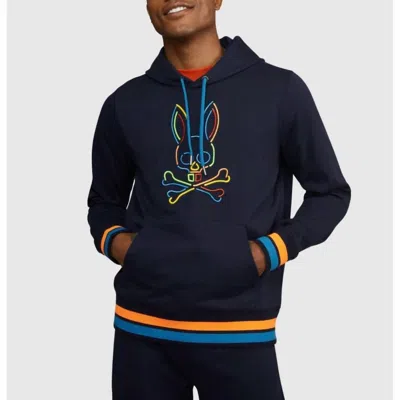Psycho Bunny Barbon Neon Glow Hoodie In Navy In Blue