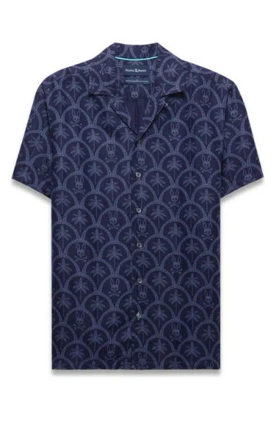 Psycho Bunny Brad Linen Blend Camp Shirt In Blue
