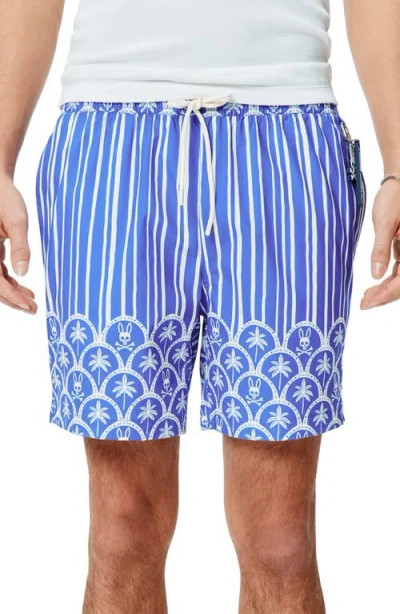 Psycho Bunny Brad Palm Tree & Bunny Print 6-inch Swim Trunks In Blue
