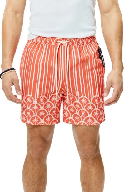 Psycho Bunny Brad Palm Tree & Bunny Print 6-inch Swim Trunks In Orange