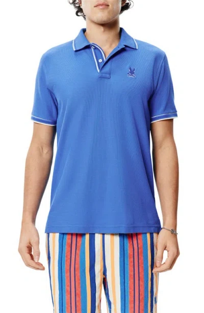 Psycho Bunny Brad Tipped Cotton Piqué Polo In Blue