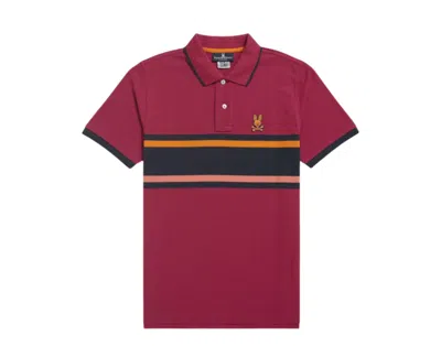 Psycho Bunny Corby Stripe Polo Cranberry B6k202q1pb-cran In Red