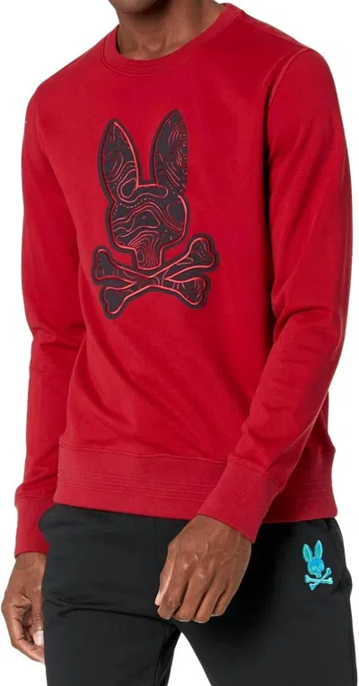 Psycho Bunny Dixon Logo Long Sleeve Sweatshirt In Mulled Wine In Red