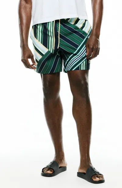 Psycho Bunny Drew All Over Print Swim Trunks In Pine Needle