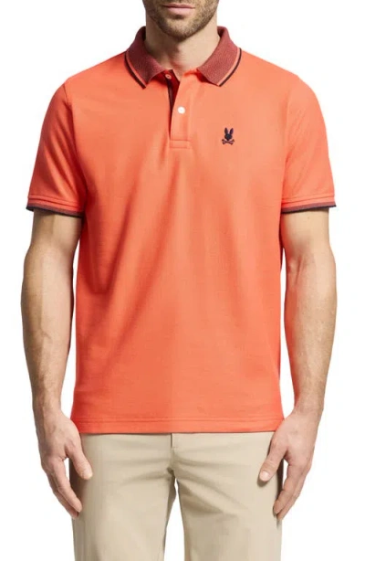 Psycho Bunny Evandale Tipped Piqué Polo In Hot Coral