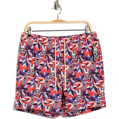 Psycho Bunny Florian Print Swim Trunks In Orange