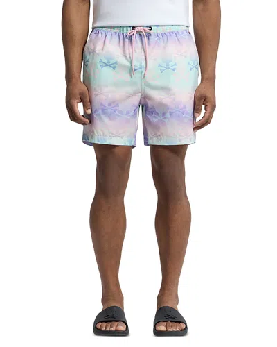 Psycho Bunny Forster Bunny Printed 5.75 Swim Trunks In Lavender Gray