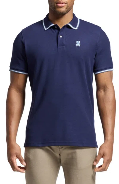 Psycho Bunny Foxton Pima Cotton Pique Tipped Polo In Evening Blue