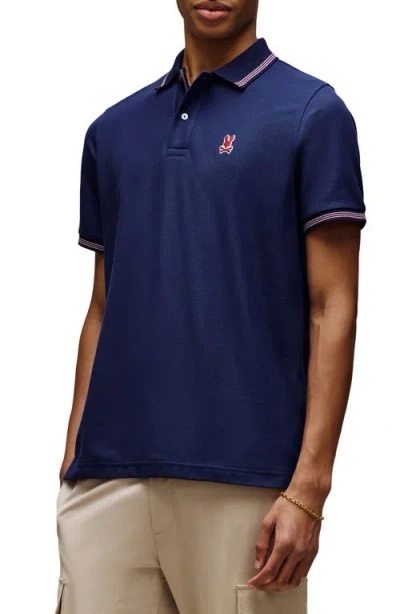 Psycho Bunny Hart Tipped Pima Cotton Piqué Polo In Blue