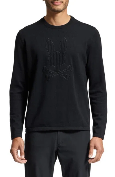 Psycho Bunny Hillrose Baby Cable Cotton & Wool Crewneck Pullover In Black