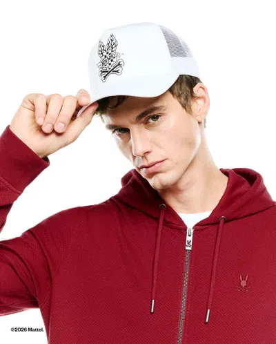 Psycho Bunny Hot Wheels Men's Zephyr Trucker Hat In 100 White