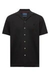 Psycho Bunny Jayme Rib Knit Camp Shirt In Black